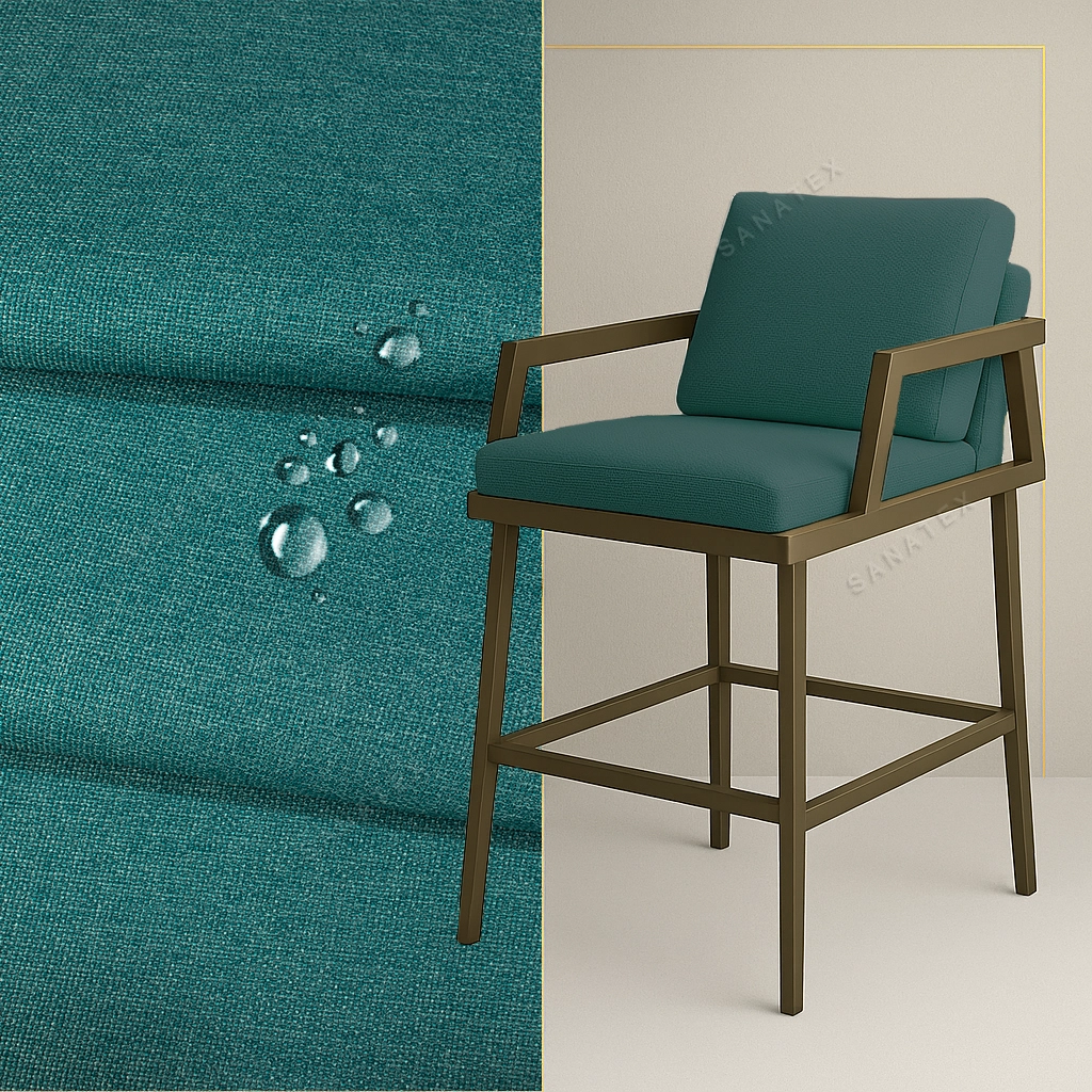 پارچه‌ مبلی نانوتکس رنگ سبز‌آبی برای مبلمان‌باغی و مبلمان‌فضای‌باز، مبلمان‌اداری، صندلی‌رستورانی و مبلمان‌خانگی کاربرد دارد.این پارچه با محلول نانو پوشش داده شده تا آبگریز و ضدلک شود.