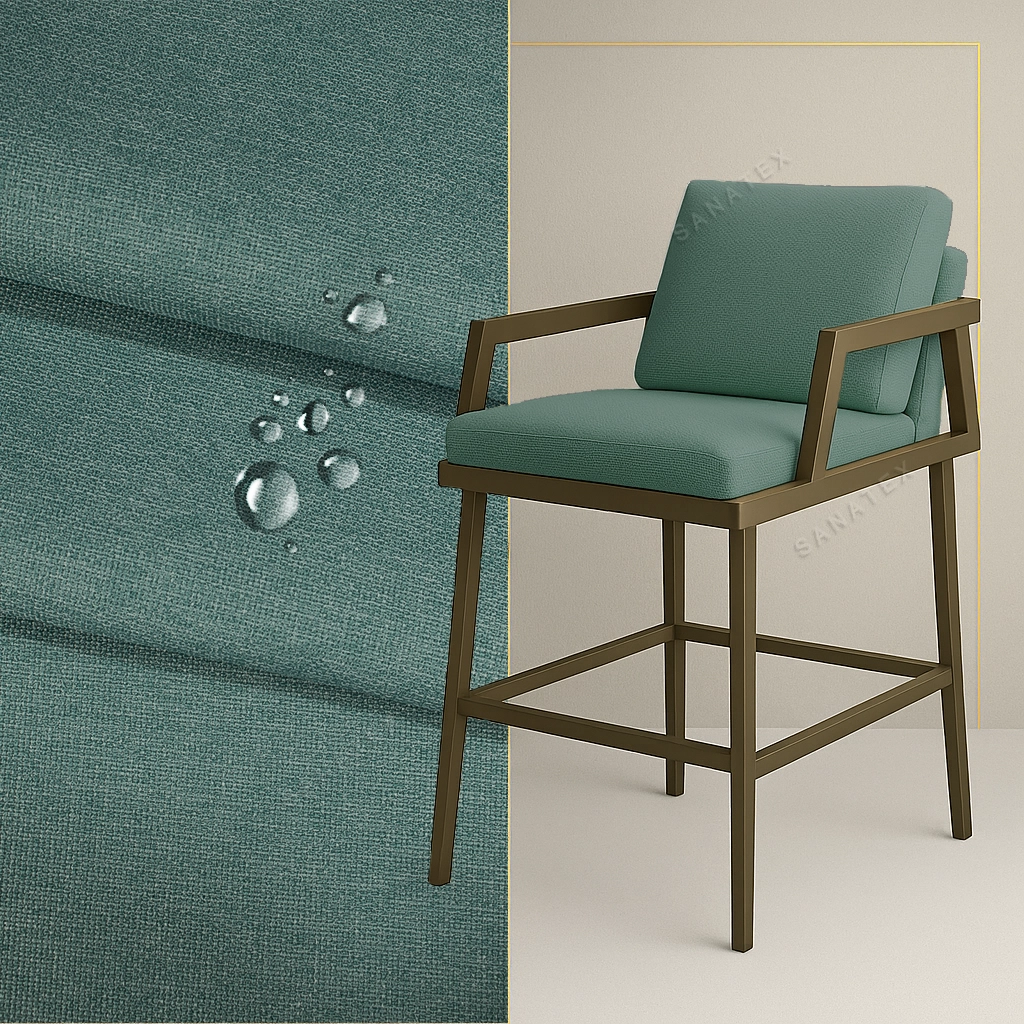 پارچه‌ مبلی نانوتکس رنگ سبز‌آبی برای مبلمان‌باغی و مبلمان‌فضای‌باز، مبلمان‌اداری، صندلی‌رستورانی و مبلمان‌خانگی کاربرد دارد. این پارچه با محلول نانو پوشش داده شده تا آبگریز و ضدلک شود.