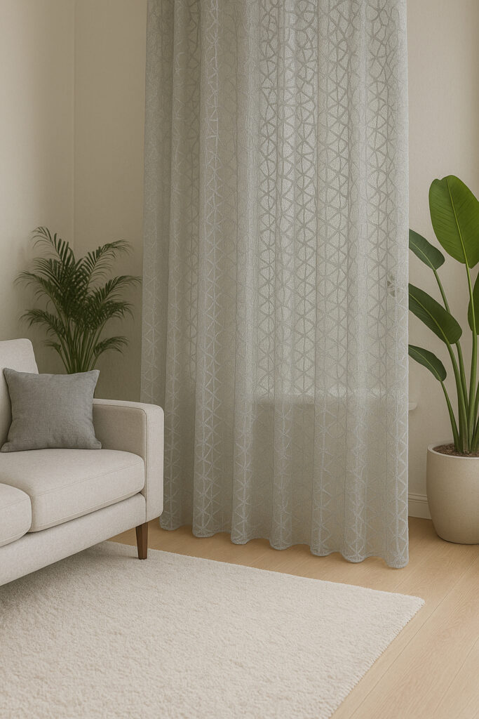 پارچه پرده‌ای تور طوسی گلدوزی‌شده با حاشیه- خرید از سناتکس