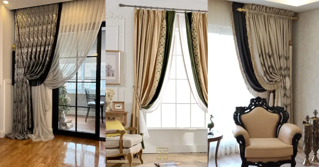 ترکیب پرده‌های ساده و طرح‌دار در دکوراسیون مدرن