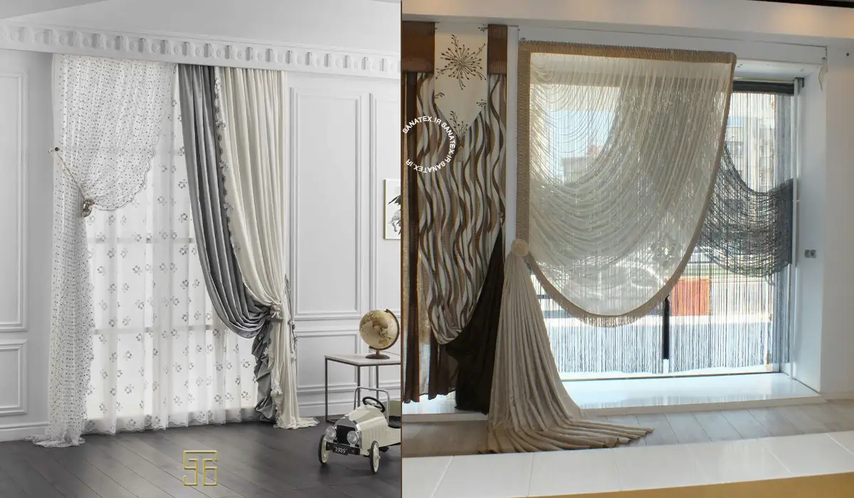 ترکیب پرده‌های ساده و طرح‌دار در دکوراسیون مدرن