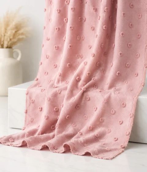 پارچه کتان طرح توپی برجسته 1783 رنگ صورتی